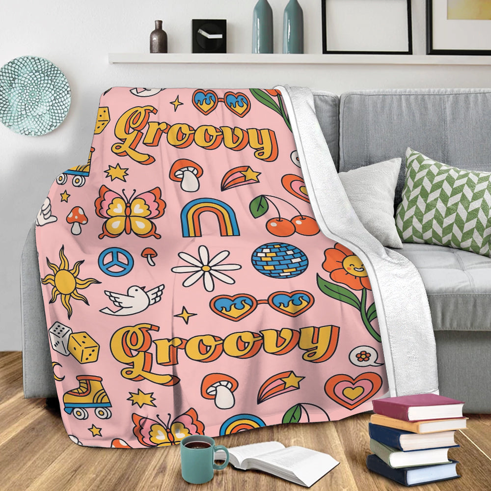 Ohaprints-Fleece-Sherpa-Blanket-Hippie-Hippy-Symbol-Pink-Groovy-Unique-Idea-Soft-Throw-Blanket-331-Sherpa Blanket