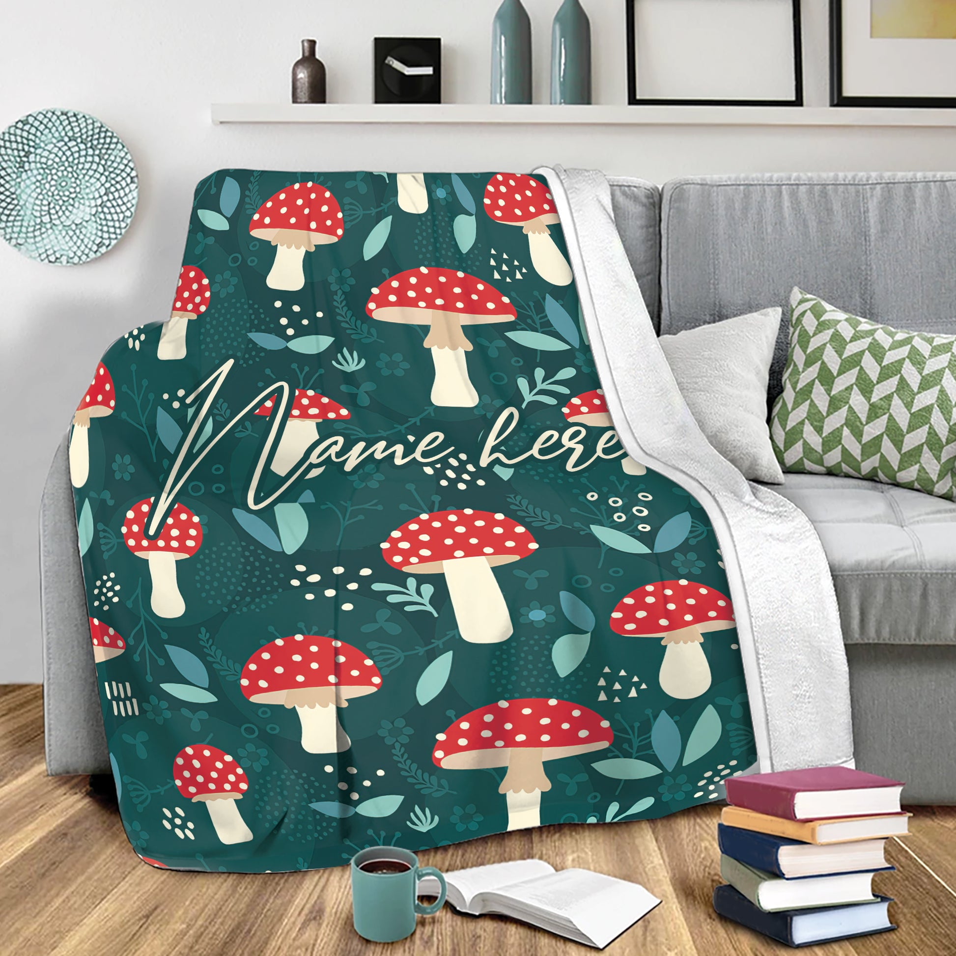 Ohaprints-Fleece-Sherpa-Blanket-Wild-Red-Mushroom-Plant-Lover-Unique-Idea-Custom-Personalized-Name-Soft-Throw-Blanket-332-Sherpa Blanket