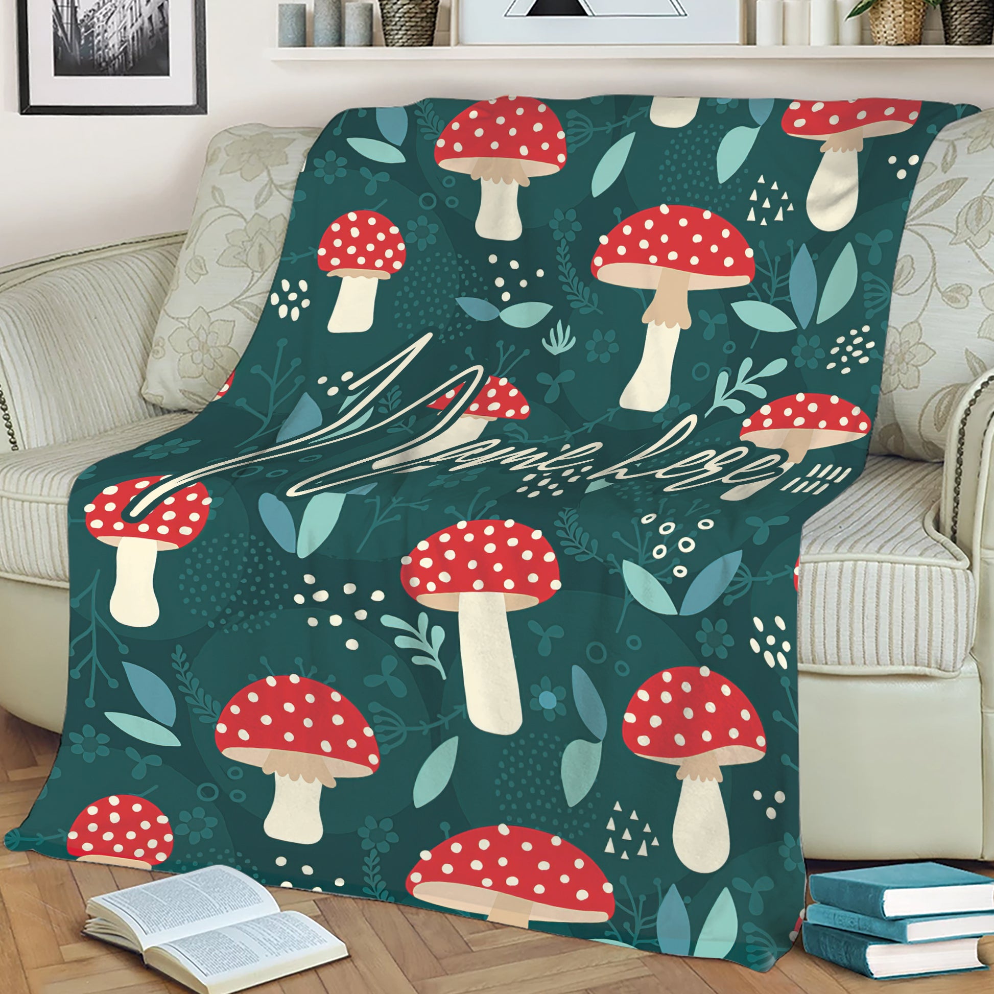 Ohaprints-Fleece-Sherpa-Blanket-Wild-Red-Mushroom-Plant-Lover-Unique-Idea-Custom-Personalized-Name-Soft-Throw-Blanket-332-Sherpa Blanket