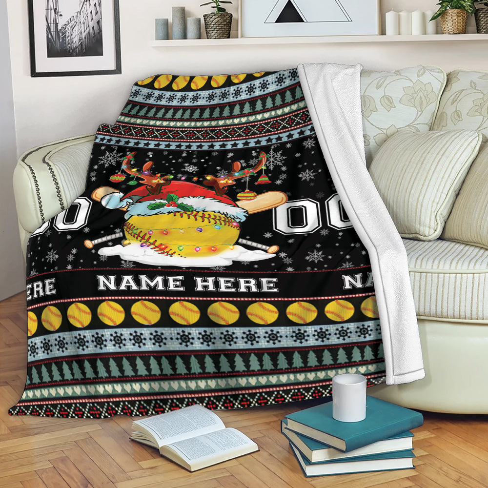 Ohaprints-Fleece-Sherpa-Blanket-Softball-Gift-For-Daughter-Girl-Christmas-Custom-Personalized-Name-Number-Soft-Throw-Blanket-291-Fleece Blanket
