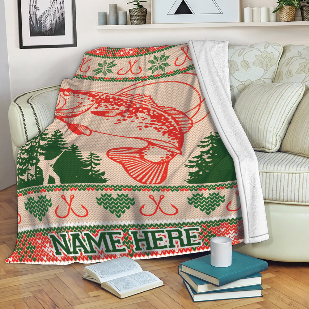 Ohaprints-Fleece-Sherpa-Blanket-Fishing-Fish-Lover-Fishermen-Christmas-Xmas-Noel-Custom-Personalized-Name-Soft-Throw-Blanket-297-Fleece Blanket