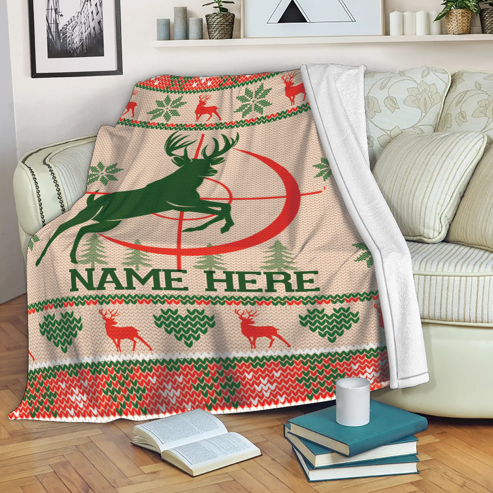 Ohaprints-Fleece-Sherpa-Blanket-Deer-Hunting-Hunter-Gift-Christmas-Xmas-Noel-Idea-Custom-Personalized-Name-Soft-Throw-Blanket-298-Fleece Blanket