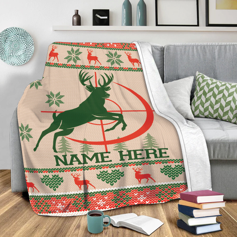 Ohaprints-Fleece-Sherpa-Blanket-Deer-Hunting-Hunter-Gift-Christmas-Xmas-Noel-Idea-Custom-Personalized-Name-Soft-Throw-Blanket-298-Sherpa Blanket