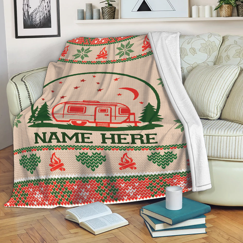 Ohaprints-Fleece-Sherpa-Blanket-Camping-Camper-Campsite-Idea-Christmas-Xmas-Noel-Custom-Personalized-Name-Soft-Throw-Blanket-299-Fleece Blanket