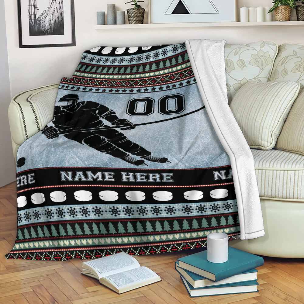Ohaprints-Fleece-Sherpa-Blanket-Hockey-Boy-Player-Fan-Christmas-Xmas-Noel-Custom-Personalized-Name-Number-Soft-Throw-Blanket-302-Fleece Blanket