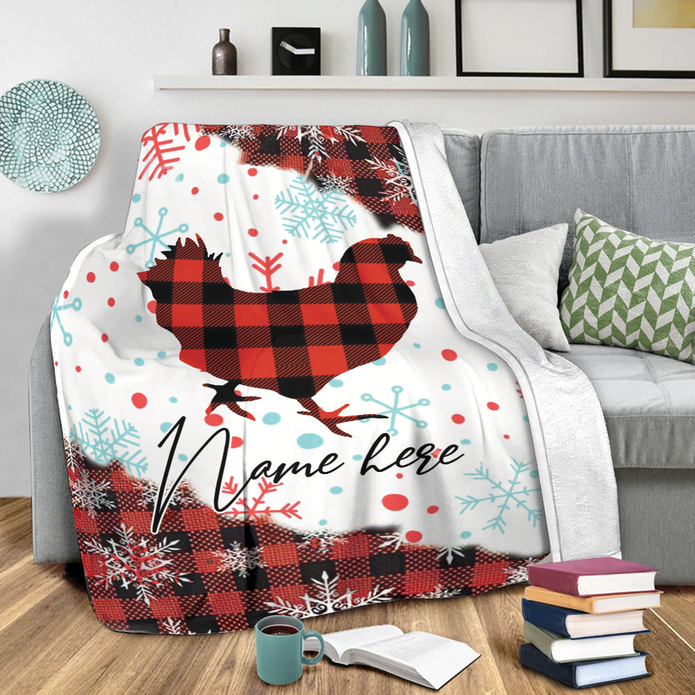 Ohaprints-Fleece-Sherpa-Blanket-Chicken-Farm-Animal-Red-Plaid-Christmas-Xmas-Noel-Custom-Personalized-Name-Soft-Throw-Blanket-310-Sherpa Blanket