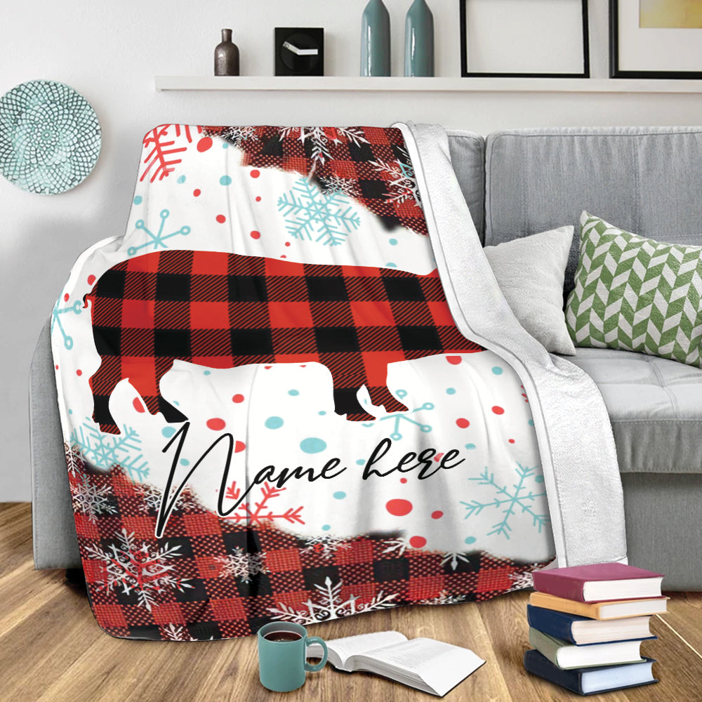 Ohaprints-Fleece-Sherpa-Blanket-Pig-Farm-Animal-Red-Plaid-Christmas-Xmas-Noel-Custom-Personalized-Name-Soft-Throw-Blanket-312-Sherpa Blanket