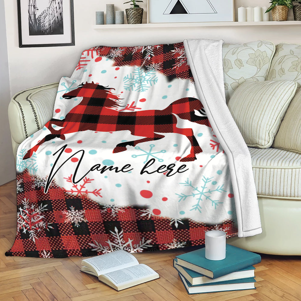 Ohaprints-Fleece-Sherpa-Blanket-Horse-Farm-Animal-Red-Plaid-Christmas-Xmas-Noel-Custom-Personalized-Name-Soft-Throw-Blanket-314-Fleece Blanket