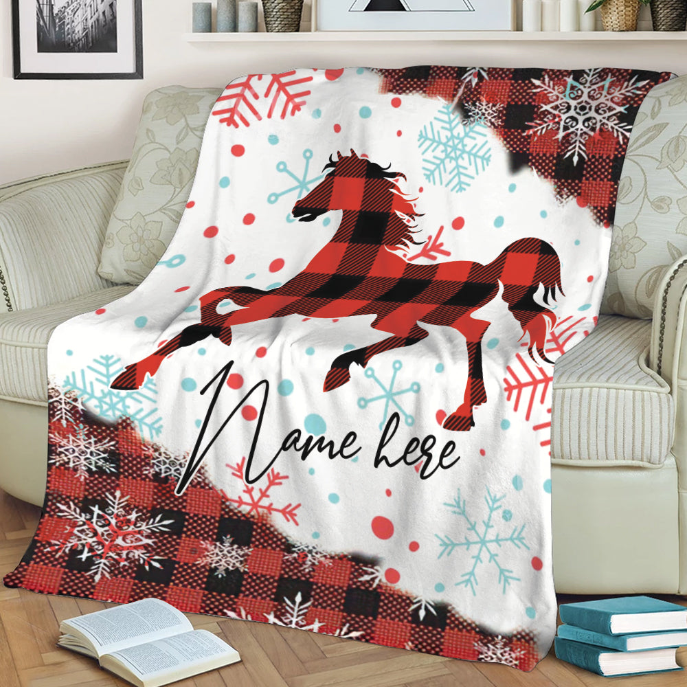 Ohaprints-Fleece-Sherpa-Blanket-Horse-Farm-Animal-Red-Plaid-Christmas-Xmas-Noel-Custom-Personalized-Name-Soft-Throw-Blanket-314-Sherpa Blanket