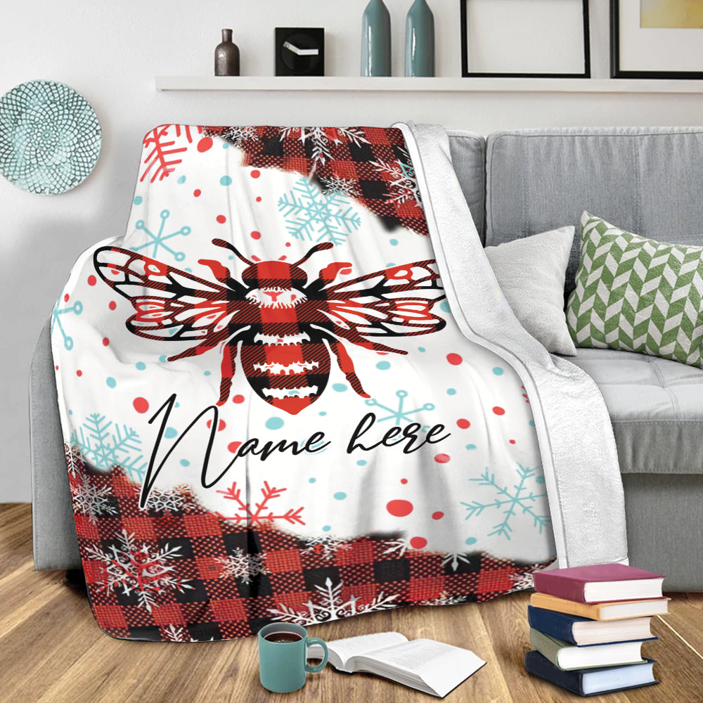 Ohaprints-Fleece-Sherpa-Blanket-Bumble-Honey-Bee-Red-Plaid-Christmas-Xmas-Noel-Custom-Personalized-Name-Soft-Throw-Blanket-315-Sherpa Blanket