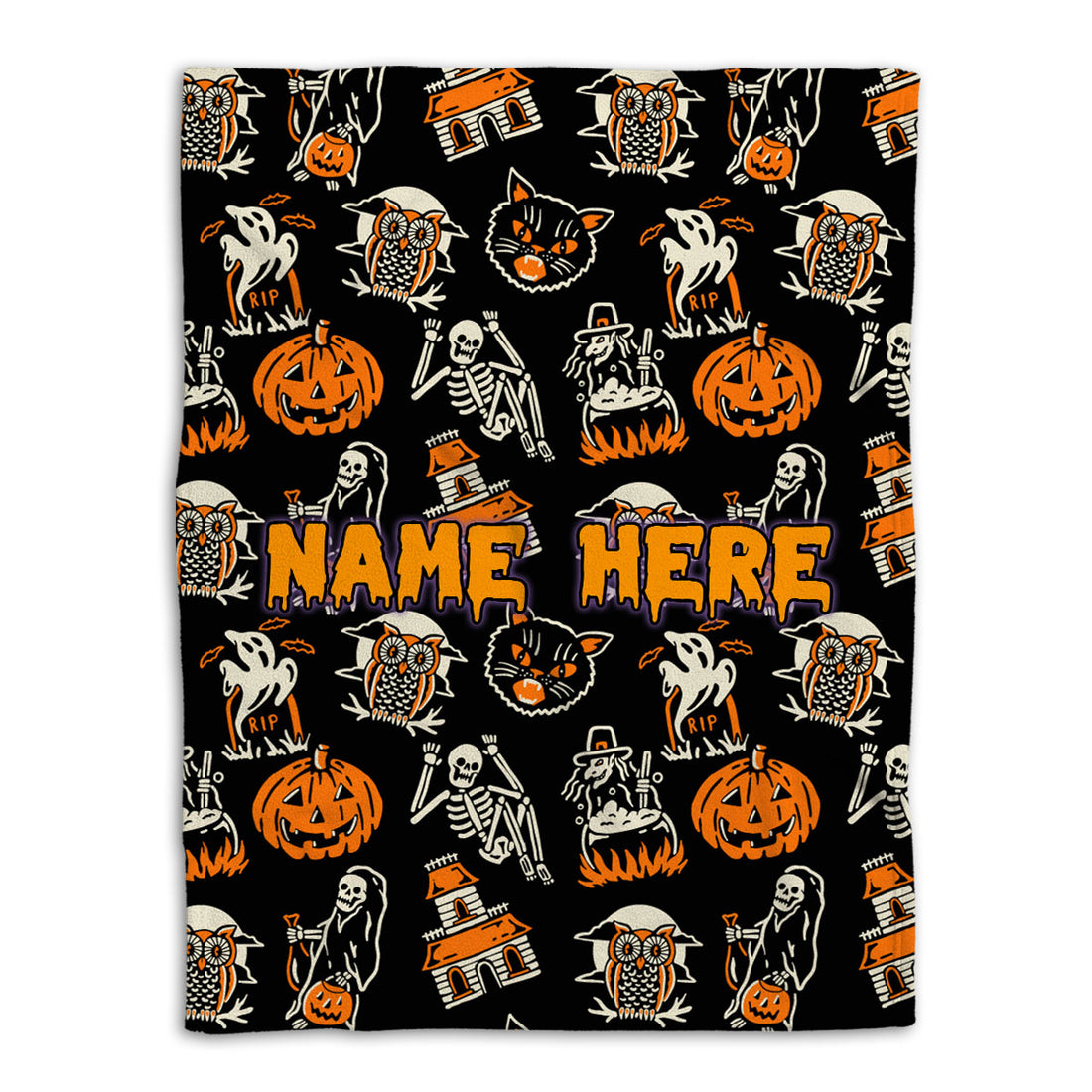 Ohaprints-Fleece-Sherpa-Blanket-Pumpkin-Skeleton-Skull-Halloween-Unique-Gift-Idea-Custom-Personalized-Name-Soft-Throw-Blanket-324-Fleece Blanket