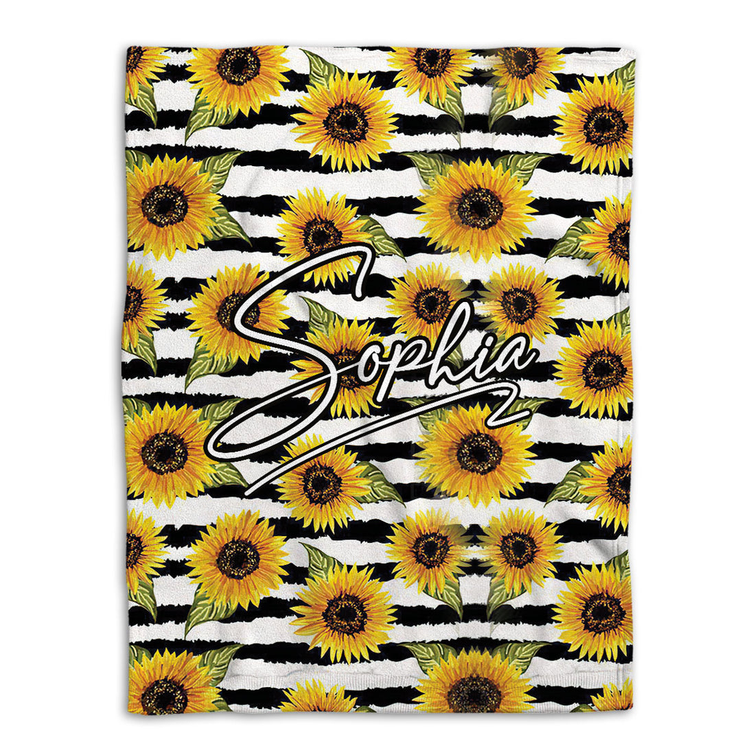 Ohaprints-Fleece-Sherpa-Blanket-Sunflower-Stripe-Theme-Spring-Flower-Decor-Boho-Custom-Personalized-Name-Soft-Throw-Blanket-723-Fleece Blanket