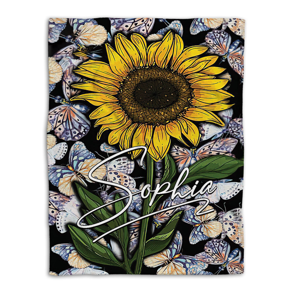 Ohaprints-Fleece-Sherpa-Blanket-Sunflower-Butterfly-Plant-Bed-Decor-Boho-Vintage-Custom-Personalized-Name-Soft-Throw-Blanket-725-Fleece Blanket