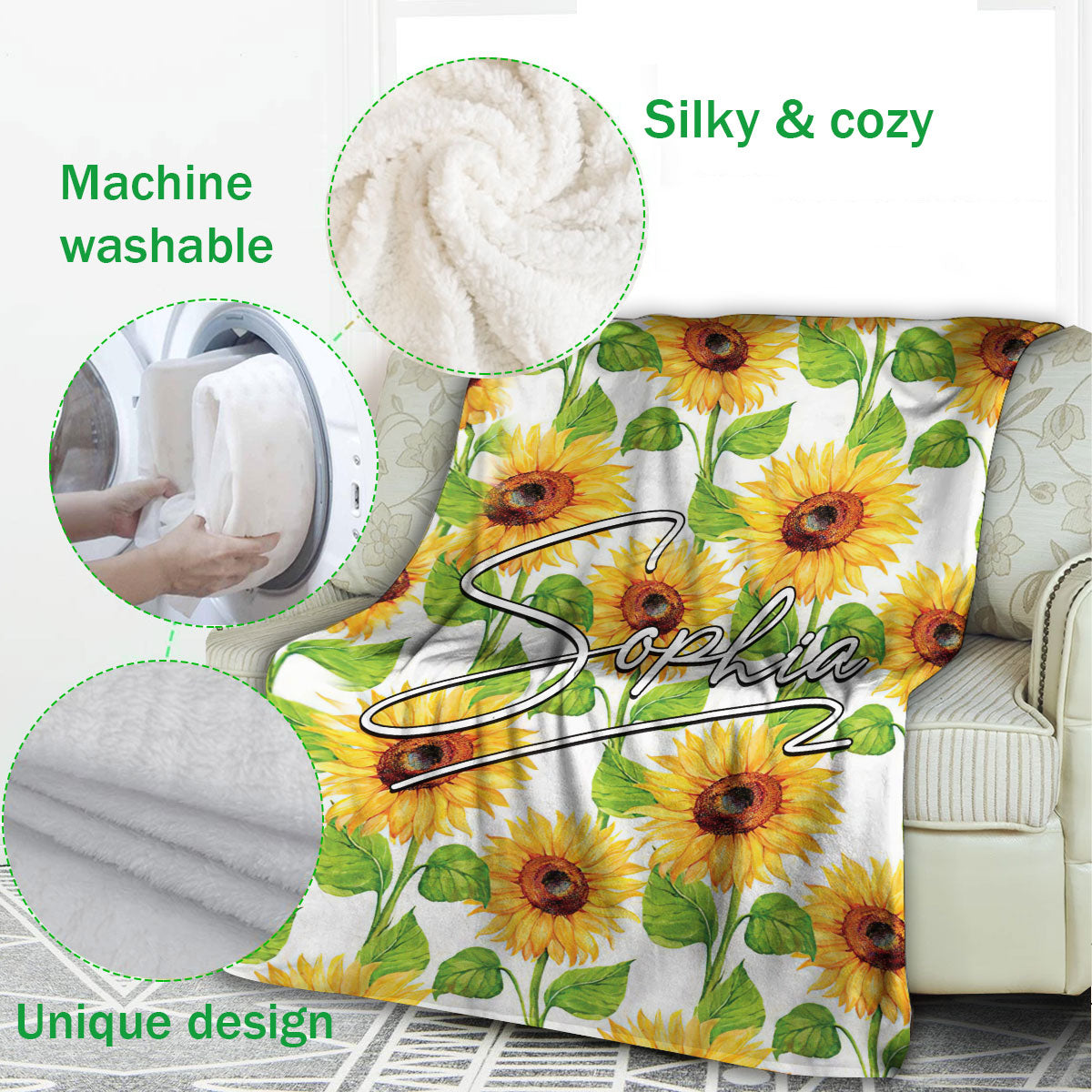 Ohaprints-Fleece-Sherpa-Blanket-Sunflower-Plant-Bed-Decor-Warm-Car-Throw-Boho-Custom-Personalized-Name-Soft-Throw-Blanket-730-Fleece Blanket