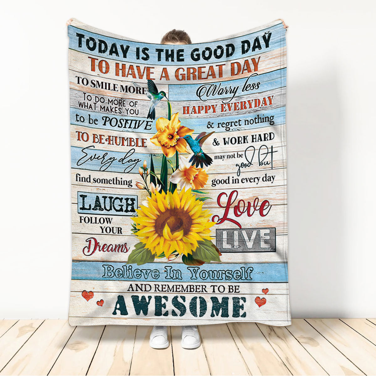 Ohaprints-Fleece-Sherpa-Blanket-Motivation-Inspiration-Sunflower-Today-Is-The-Good-Day-Vintage-Boho-Soft-Throw-Blanket-1143-Sherpa Blanket