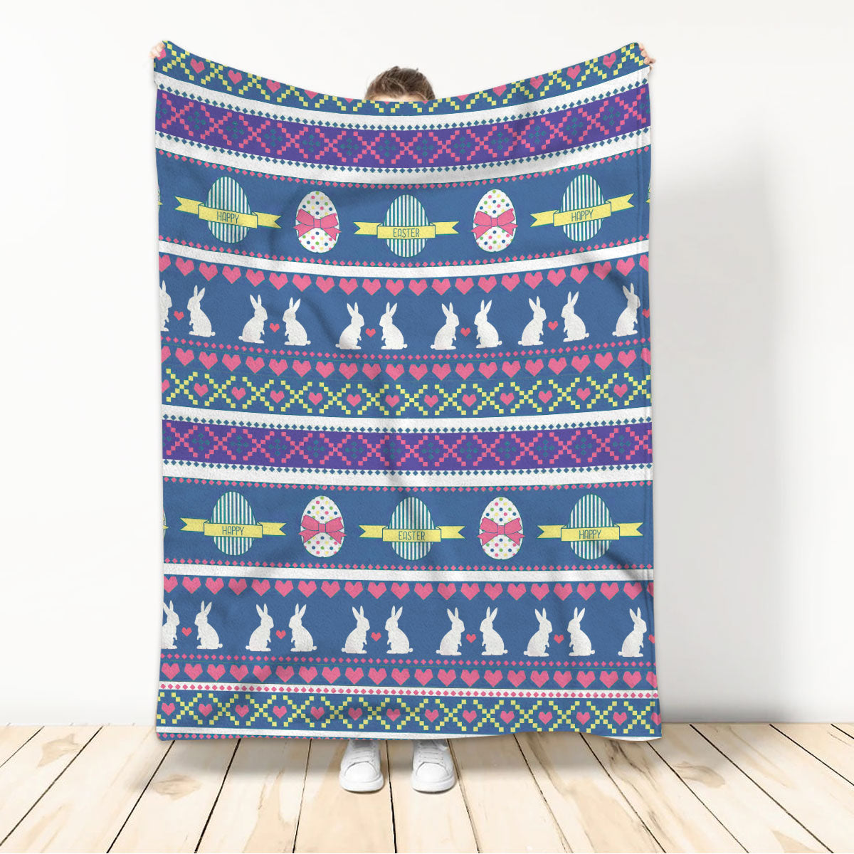 Ohaprints-Fleece-Sherpa-Blanket-Sugar-Eagg-Vintage-Heart-Rabbit-Bunny-Seasonal-Idea-Farm-Soft-Throw-Blanket-744-Sherpa Blanket