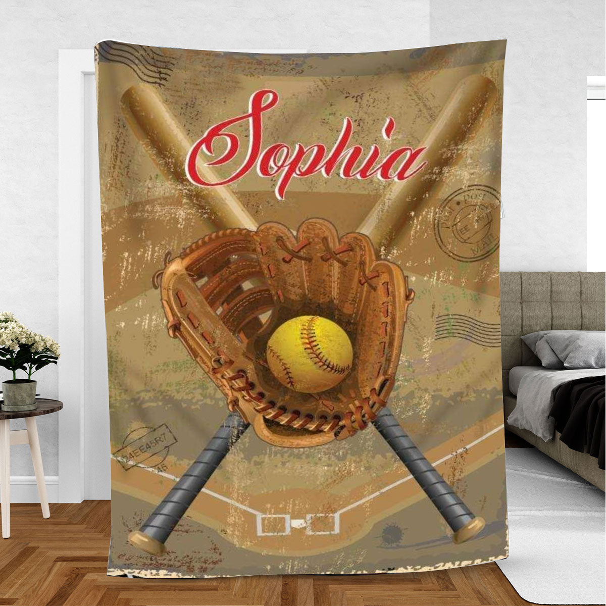 Ohaprints-Fleece-Sherpa-Blanket-Softball-Gift-For-Daughter-Girl-Custom-Personalized-Name-Number-Soft-Throw-Blanket-568-Fleece Blanket