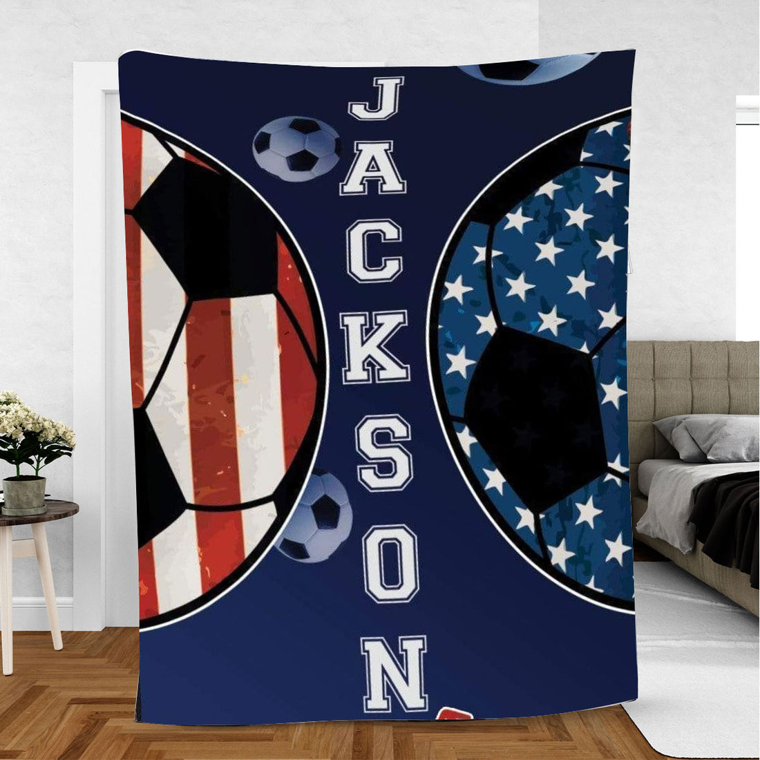 Ohaprints-Fleece-Sherpa-Blanket-Soccer-American-Sport-Lover-Gift-Custom-Personalized-Name-Number-Soft-Throw-Blanket-939-Fleece Blanket