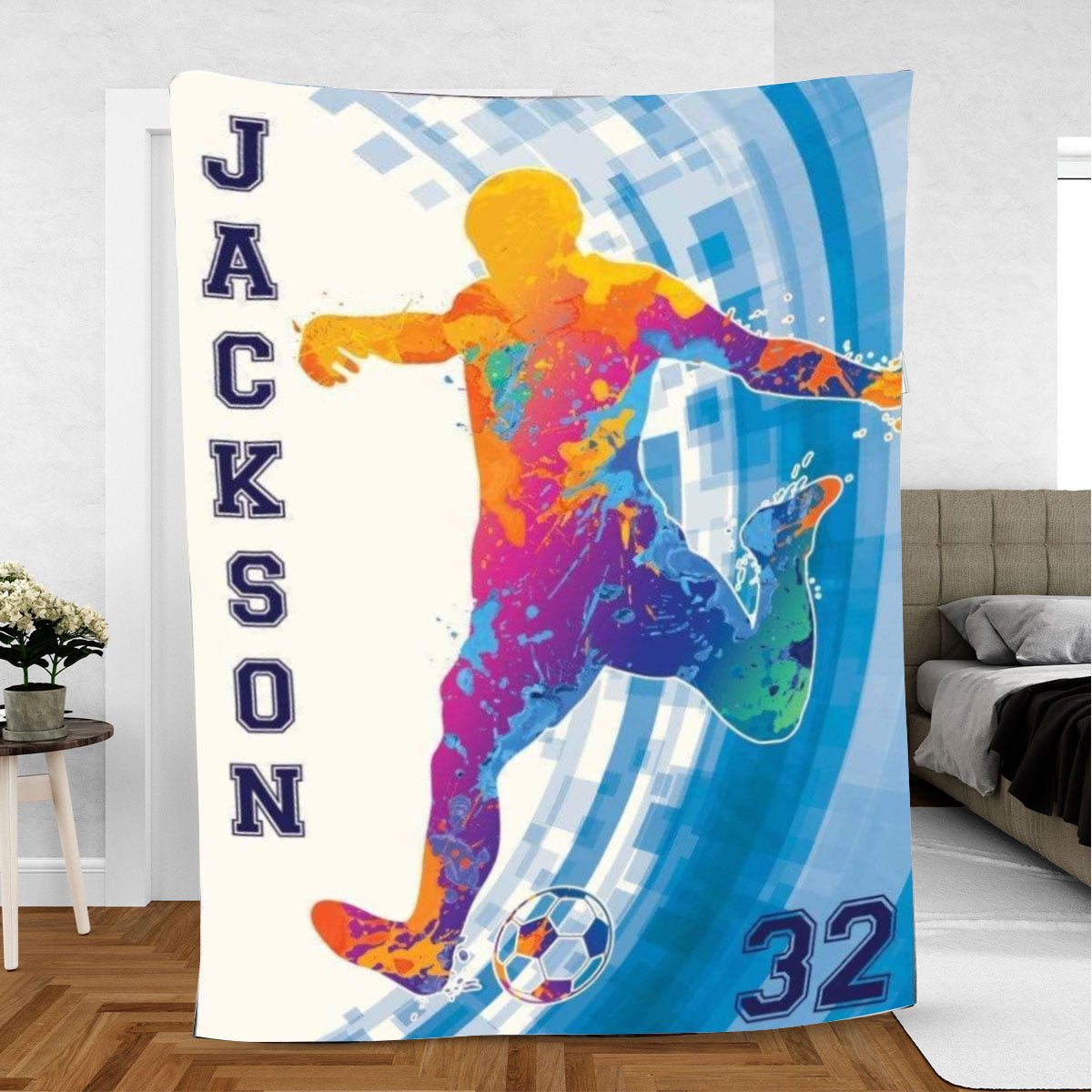 Ohaprints-Fleece-Sherpa-Blanket-Soccer-Player-Watercolor-Sport-Lover-Gift-Custom-Personalized-Name-Number-Soft-Throw-Blanket-940-Fleece Blanket