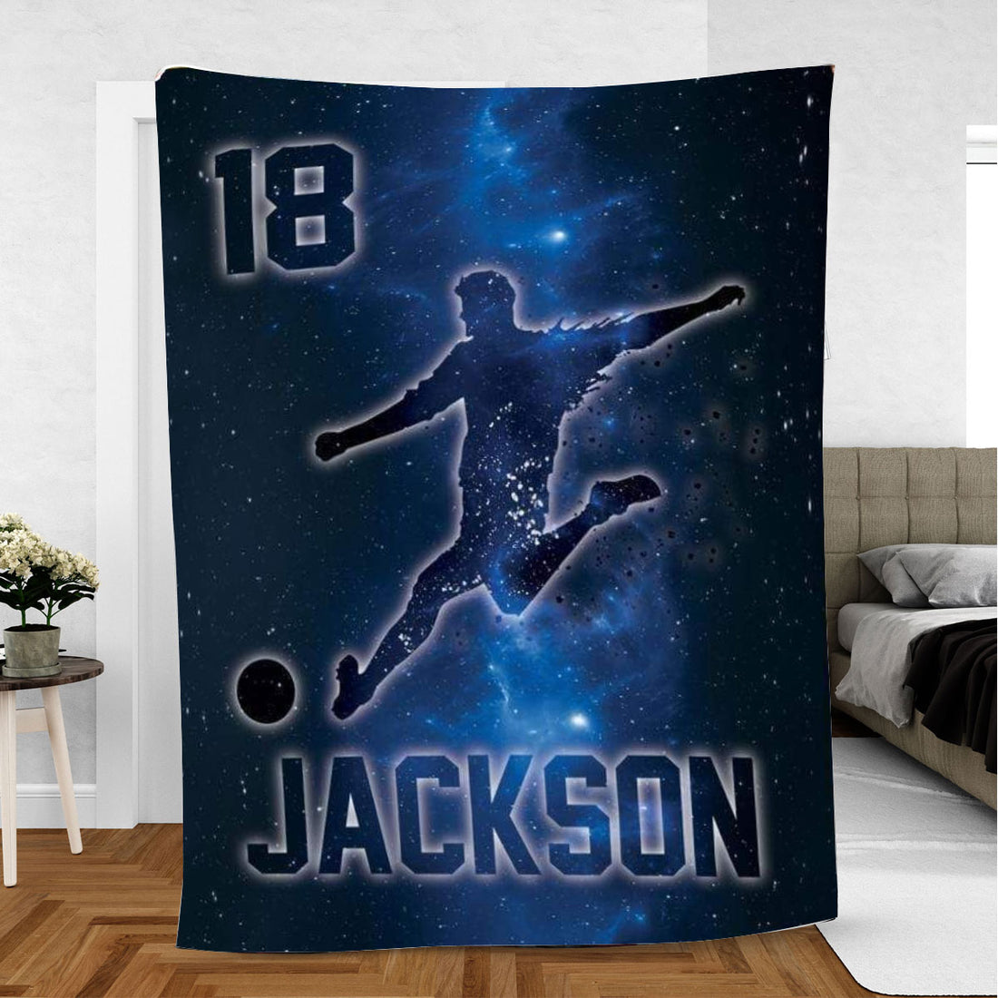 Ohaprints-Fleece-Sherpa-Blanket-Soccer-Player-Galaxy-Sport-Lover-Gift-Custom-Personalized-Name-Number-Soft-Throw-Blanket-941-Fleece Blanket