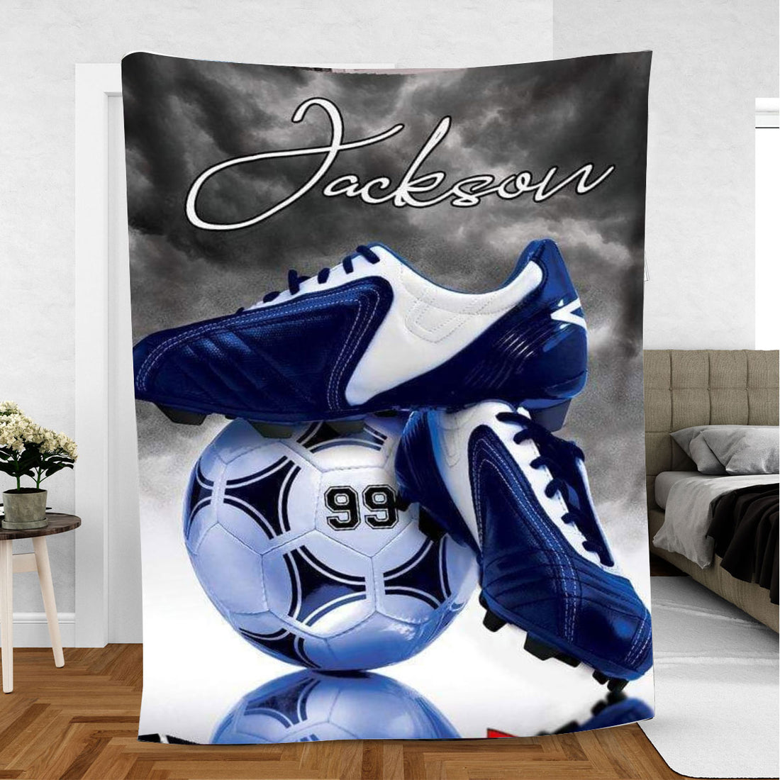 Ohaprints-Fleece-Sherpa-Blanket-Soccer-Shoes-Sport-Lover-Gift-Custom-Personalized-Name-Number-Soft-Throw-Blanket-942-Fleece Blanket