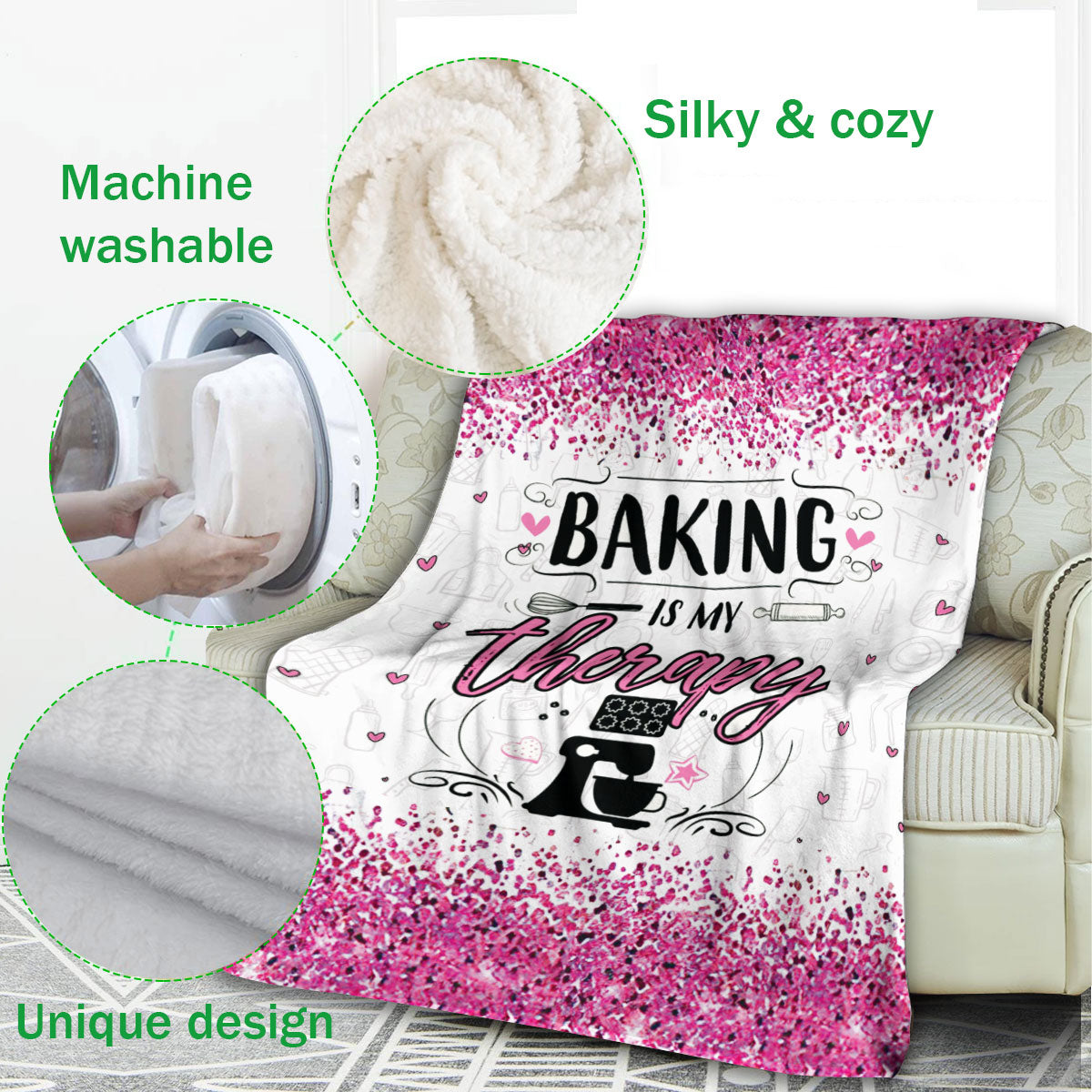 Ohaprints-Fleece-Sherpa-Blanket-Pink-Baking-Mixer-Baker-Love-Gift-Soft-Throw-Blanket-623-Fleece Blanket