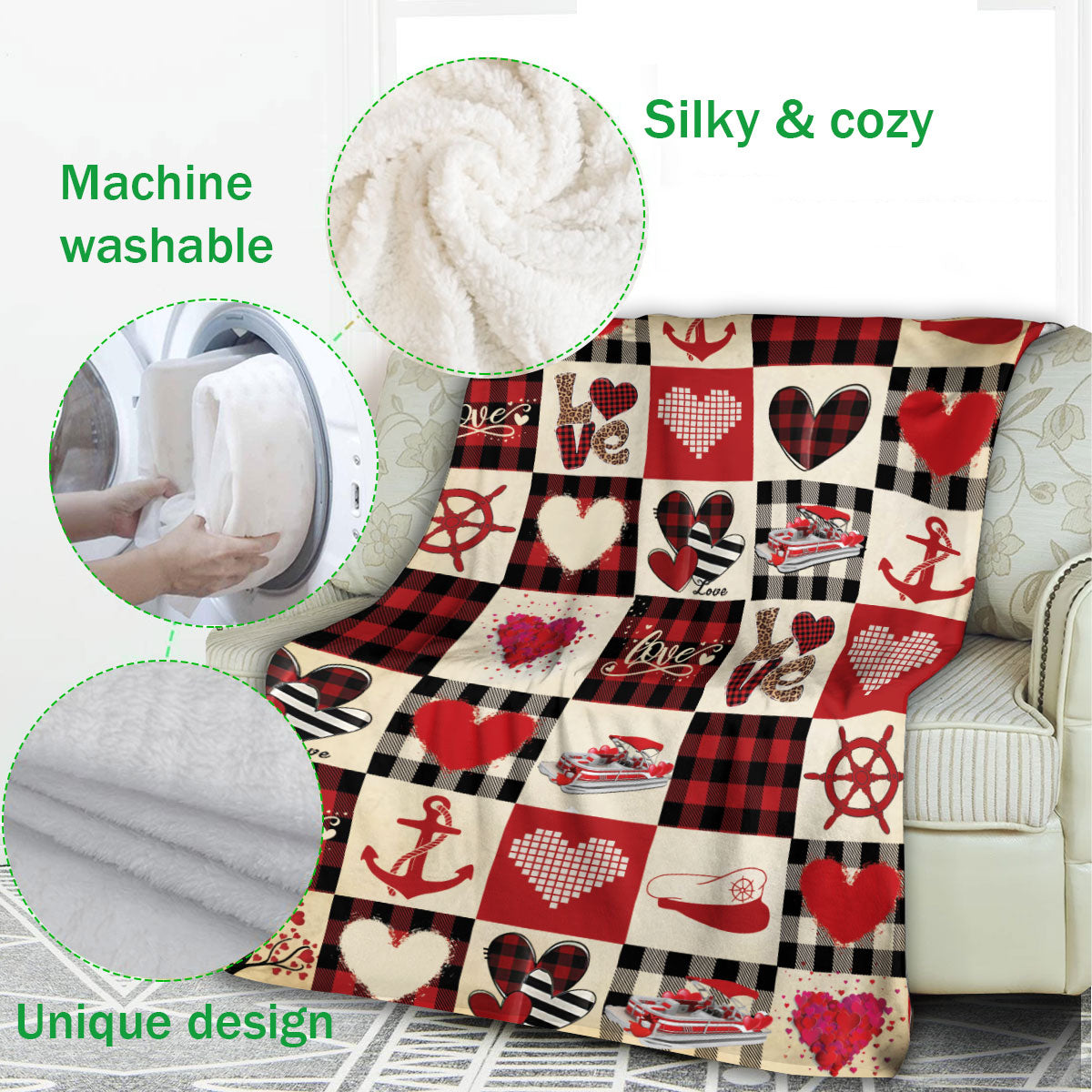 Ohaprints-Fleece-Sherpa-Blanket-Pontoon-Boat-With-Heart-Pattern-Gift-Soft-Throw-Blanket-648-Fleece Blanket