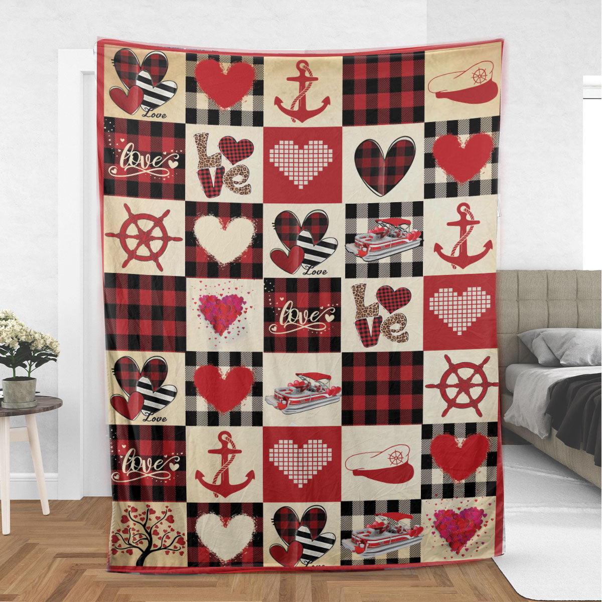 Ohaprints-Fleece-Sherpa-Blanket-Pontoon-Boat-With-Heart-Pattern-Gift-Soft-Throw-Blanket-648-Sherpa Blanket