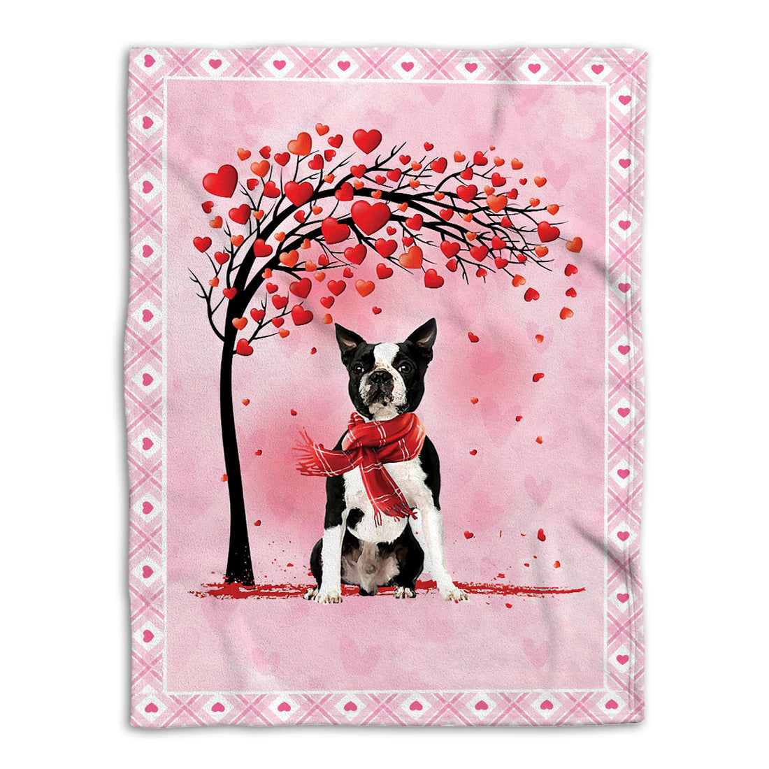 Ohaprints-Fleece-Sherpa-Blanket-Black-Boston-Terrier-Dog-With-Heart-Tree-Pattern-Soft-Throw-Blanket-544-Fleece Blanket