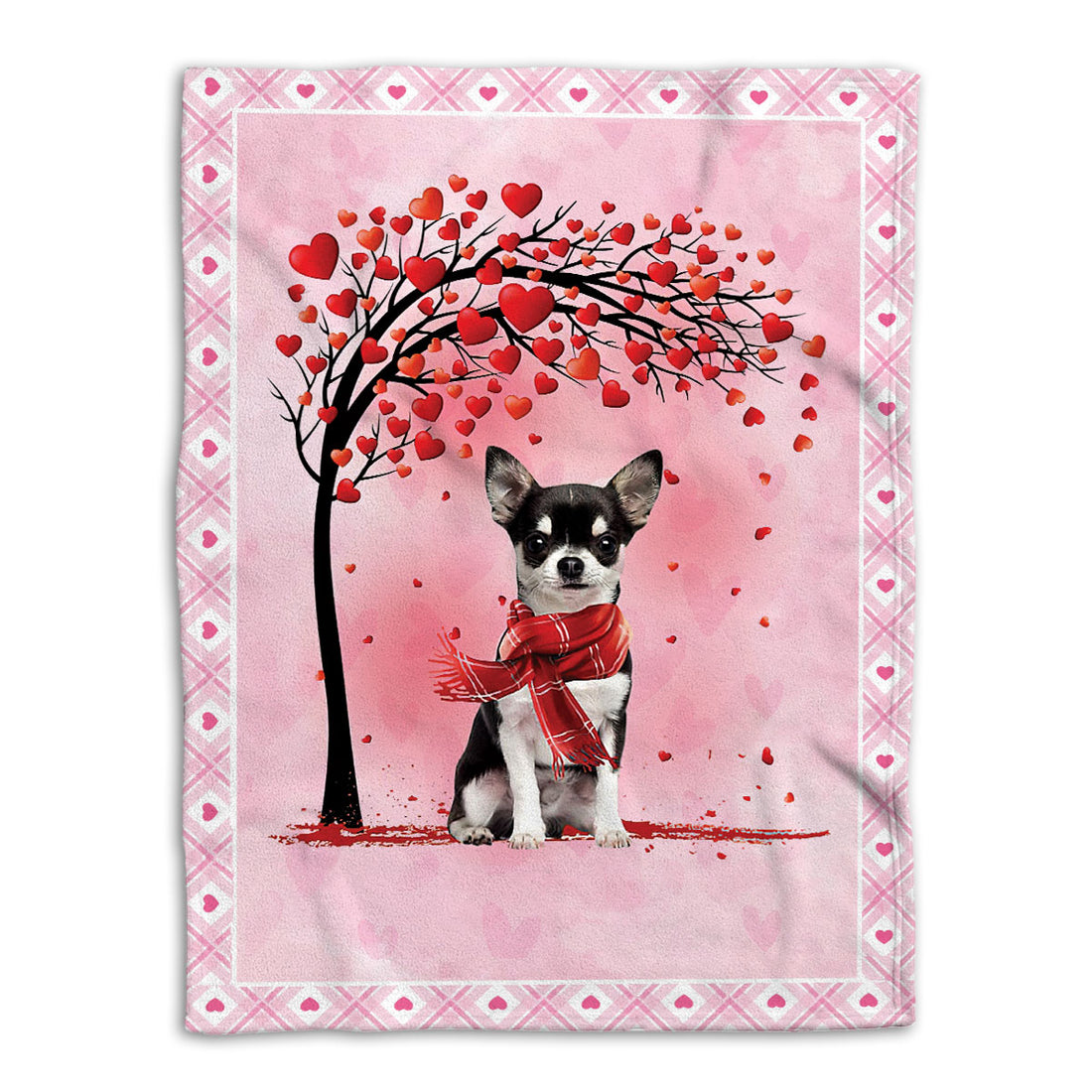 Ohaprints-Fleece-Sherpa-Blanket-Chihuahua-Dog-With-Heart-Tree-Pattern-Animal-Soft-Throw-Blanket-504-Fleece Blanket