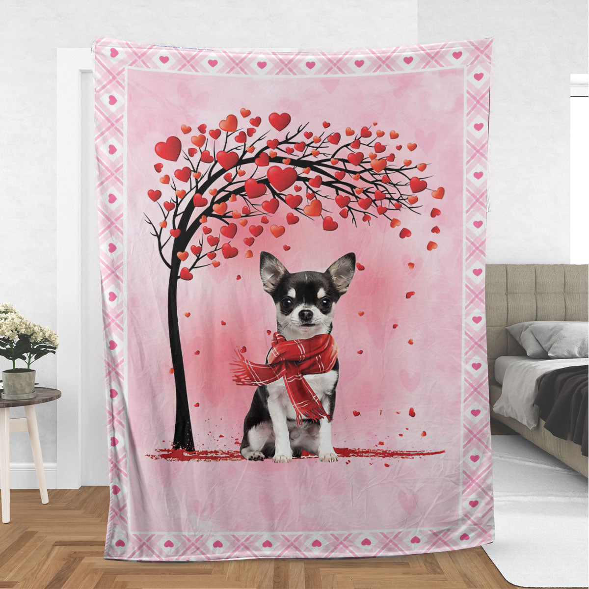 Ohaprints-Fleece-Sherpa-Blanket-Chihuahua-Dog-With-Heart-Tree-Pattern-Animal-Soft-Throw-Blanket-504-Sherpa Blanket