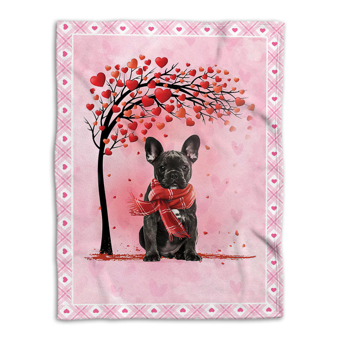 Ohaprints-Fleece-Sherpa-Blanket-Black-Frenchie-French-Bulldog-With-Heart-Tree-Soft-Throw-Blanket-611-Fleece Blanket