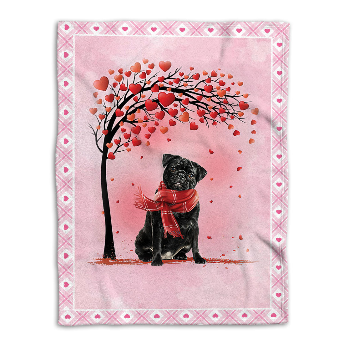 Ohaprints-Fleece-Sherpa-Blanket-Black-Pug-Dog-With-Heart-Tree-Pattern-Pet-Lover-Soft-Throw-Blanket-557-Fleece Blanket