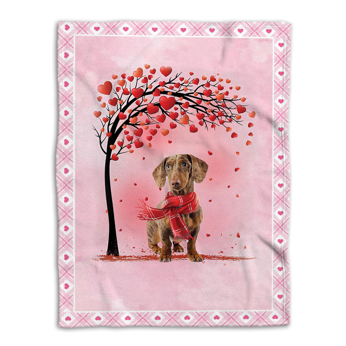 Ohaprints-Fleece-Sherpa-Blanket-Dachshund-Weiner-Doxie-Dog-Heart-Tree-Patterns-Soft-Throw-Blanket-905-Fleece Blanket