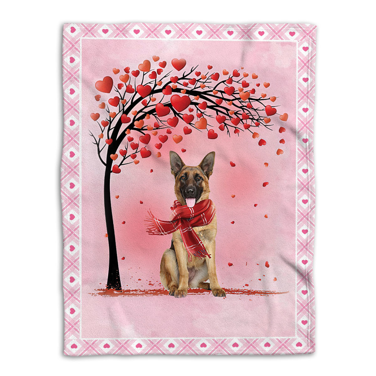 Ohaprints-Fleece-Sherpa-Blanket-German-Shepherd-Dog-With-Heart-Tree-Pattern-Soft-Throw-Blanket-545-Fleece Blanket