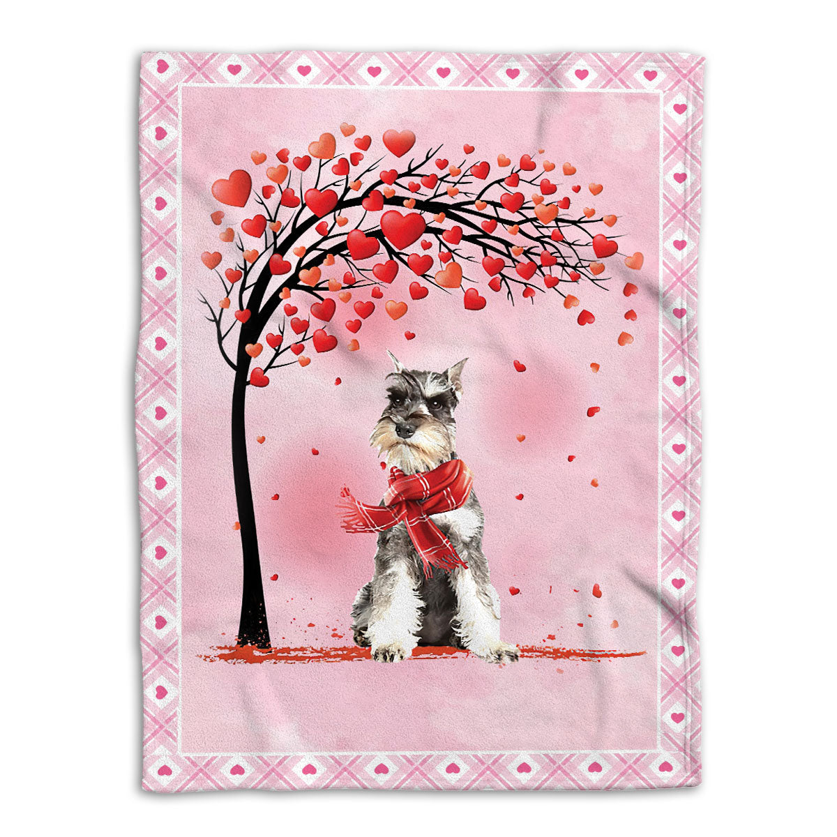 Ohaprints-Fleece-Sherpa-Blanket-Miniature-Schnauzer-Dog-With-Heart-Tree-Pattern-Soft-Throw-Blanket-569-Fleece Blanket