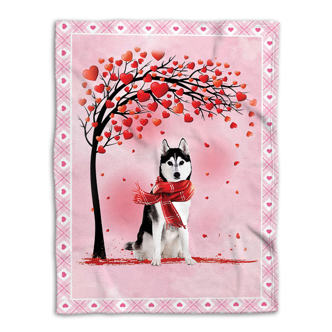 Ohaprints-Fleece-Sherpa-Blanket-Husky-Sibir-With-Heart-Tree-Pattern-Soft-Throw-Blanket-913-Fleece Blanket