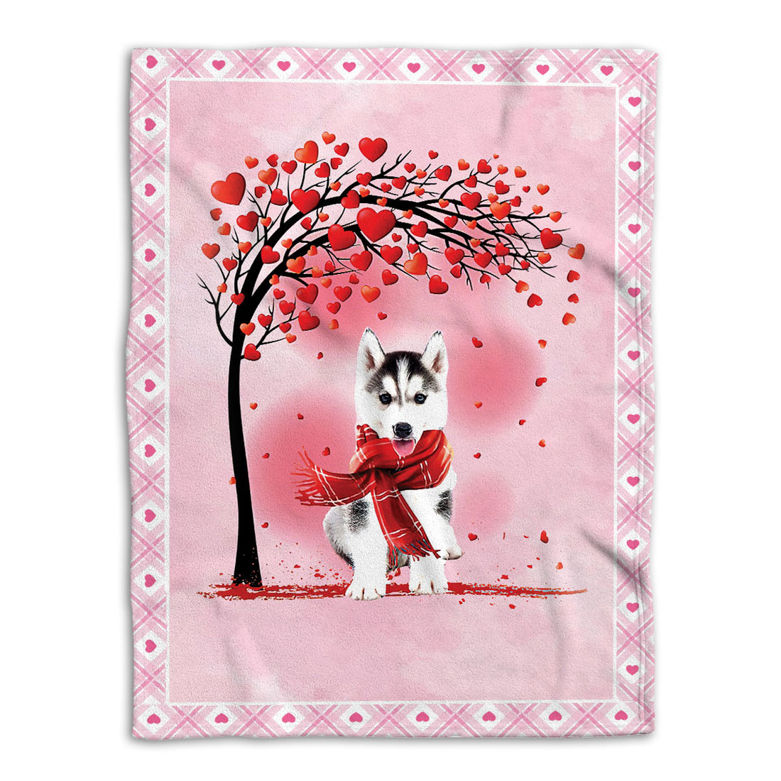 Ohaprints-Fleece-Sherpa-Blanket-Husky-Sibir-Dog-With-Heart-Tree-Pattern-Animal-Soft-Throw-Blanket-915-Fleece Blanket