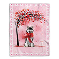 Ohaprints-Fleece-Sherpa-Blanket-Husky-Sibir-Dog-With-Heart-Tree-Pattern-Soft-Throw-Blanket-917-Fleece Blanket