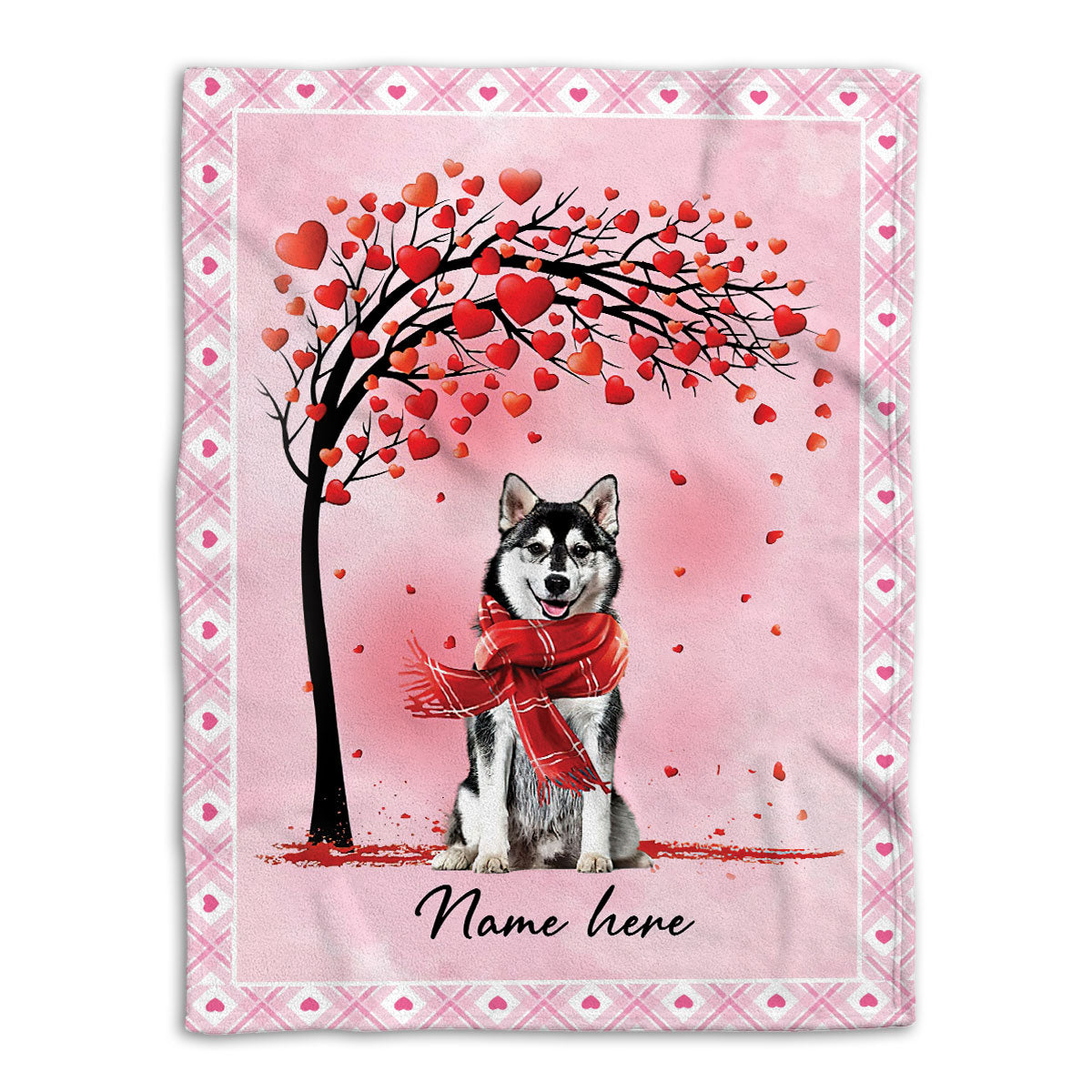 Ohaprints-Fleece-Sherpa-Blanket-Husky-Sibir-Dog-Hearts-Custom-Personalized-Name-Soft-Throw-Blanket-918-Fleece Blanket