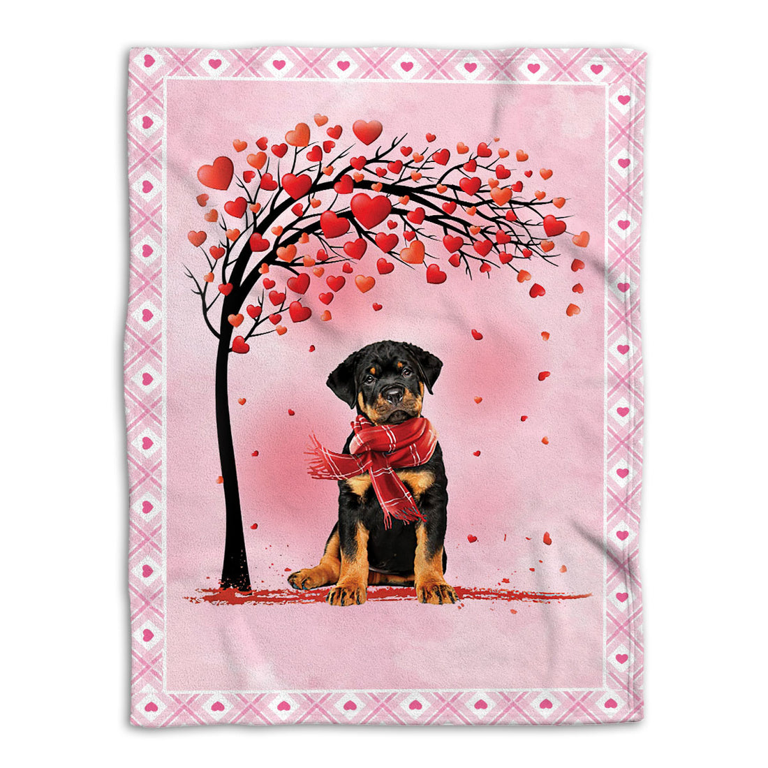 Ohaprints-Fleece-Sherpa-Blanket-Rottweiler-Dog-With-Heart-Tree-Pattern-Soft-Throw-Blanket-435-Fleece Blanket