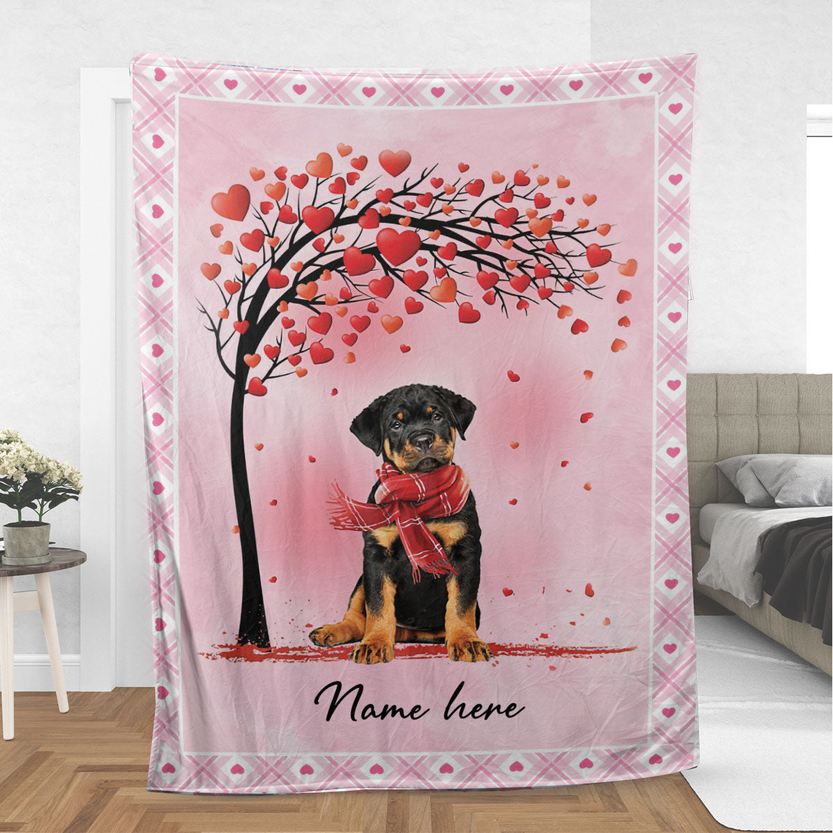 Ohaprints-Fleece-Sherpa-Blanket-Rottweiler-Dog-With-Heart-Custom-Personalized-Name-Soft-Throw-Blanket-921-Sherpa Blanket