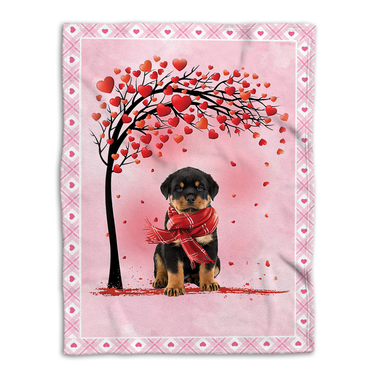 Ohaprints-Fleece-Sherpa-Blanket-Rottweiler-Dog-With-Heart-Tree-Patterns-Soft-Throw-Blanket-922-Fleece Blanket