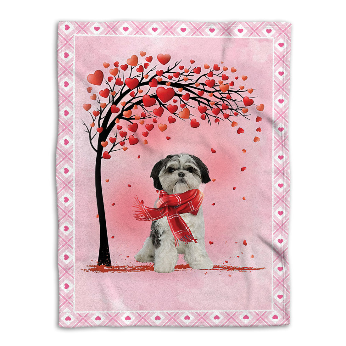 Ohaprints-Fleece-Sherpa-Blanket-Shih-Tzu-Shitzu-Dog-With-Heart-Tree-Pattern-Soft-Throw-Blanket-430-Fleece Blanket