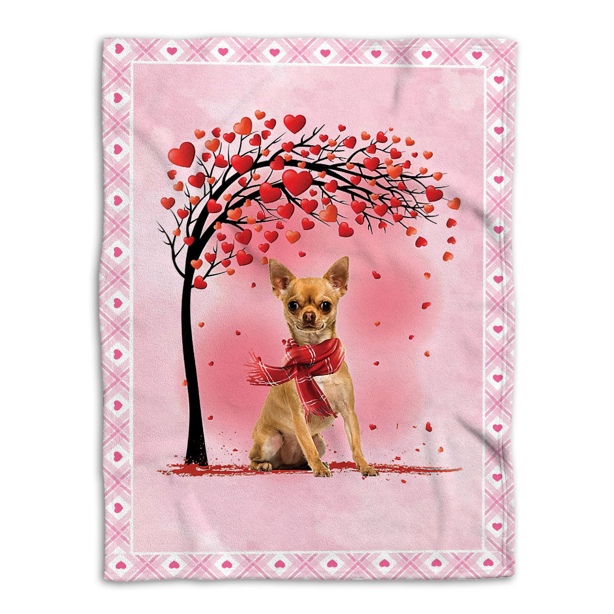 Ohaprints-Fleece-Sherpa-Blanket-Tan-Chihuahua-Dog-With-Heart-Tree-Pattern-Soft-Throw-Blanket-599-Fleece Blanket