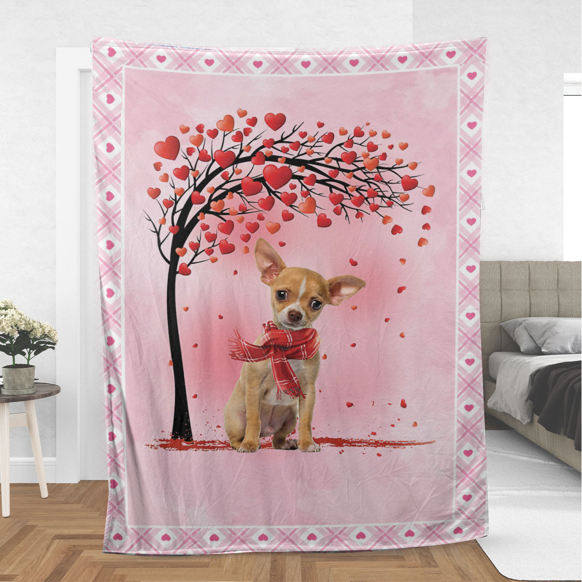 Ohaprints-Fleece-Sherpa-Blanket-Tan-Chihuahua-With-Heart-Tree-Pattern-Soft-Throw-Blanket-924-Sherpa Blanket