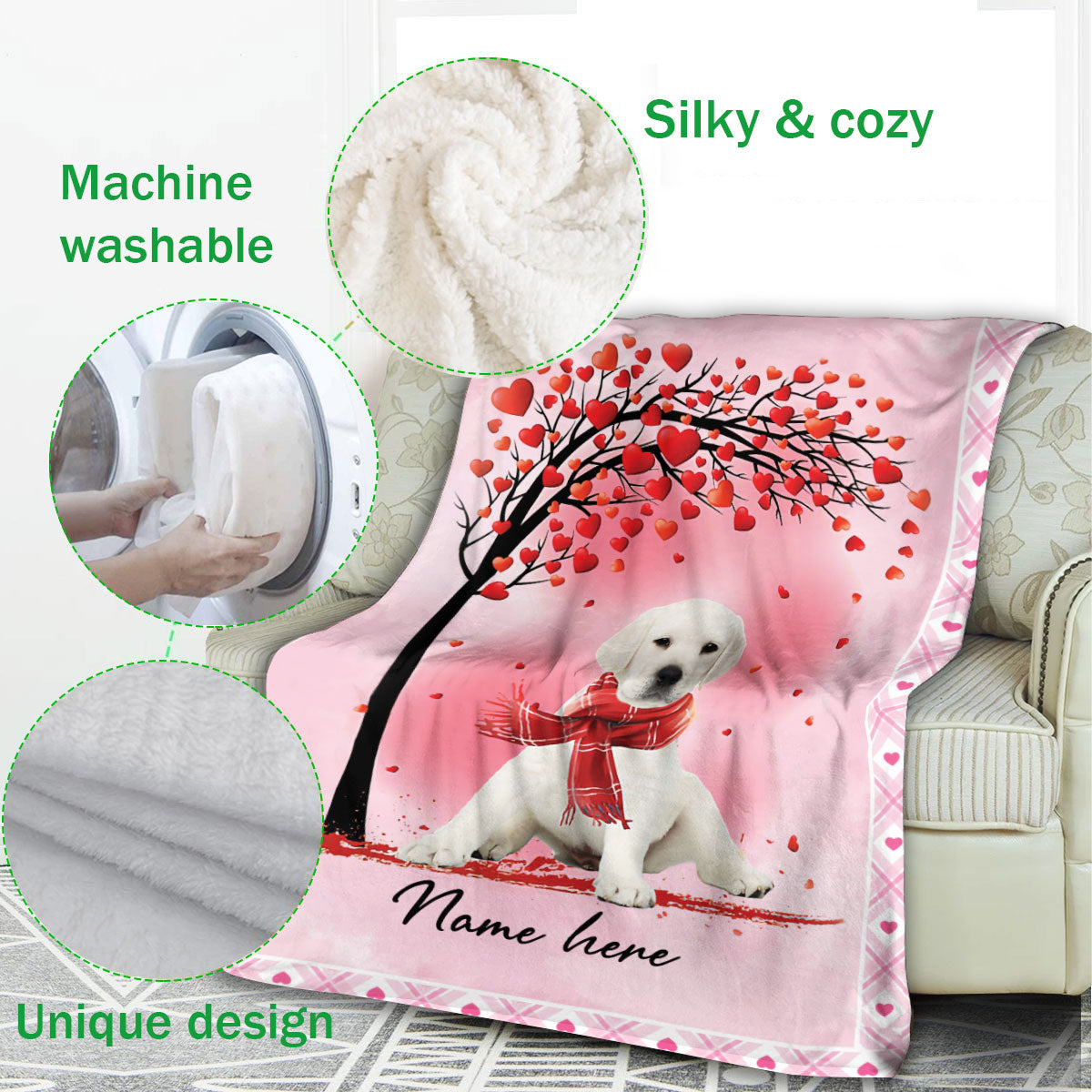 Ohaprints-Fleece-Sherpa-Blanket-White-Labrador-Retriever-Custom-Personalized-Name-Soft-Throw-Blanket-926-Fleece Blanket