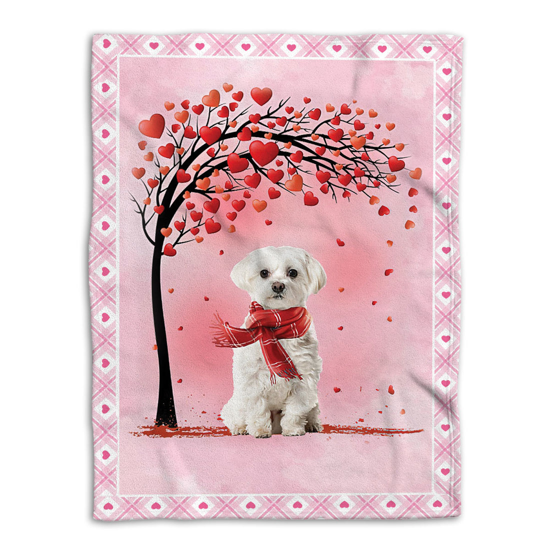 Ohaprints-Fleece-Sherpa-Blanket-Maltese-Dog-With-Heart-Tree-Pattern-Soft-Throw-Blanket-927-Fleece Blanket