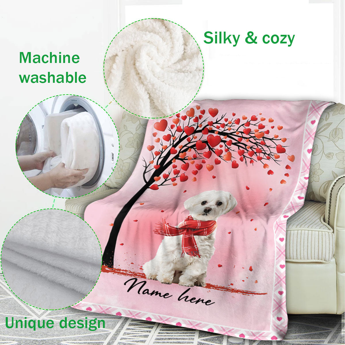 Ohaprints-Fleece-Sherpa-Blanket-Maltese-Dog-With-Heart-Custom-Personalized-Name-Soft-Throw-Blanket-415-Fleece Blanket