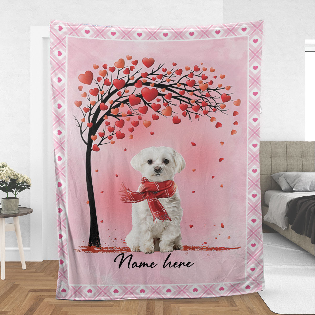 Ohaprints-Fleece-Sherpa-Blanket-Maltese-Dog-With-Heart-Custom-Personalized-Name-Soft-Throw-Blanket-415-Sherpa Blanket